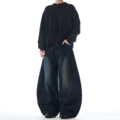 子 男女小众高级感宽松vintage弯刀裤 MADWITCH美式 痞帅镰刀牛仔裤