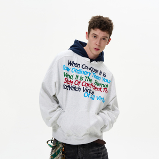 MADWITCH原创设计彩虹字母撞色连帽卫衣男女美式复古宽松休闲外套