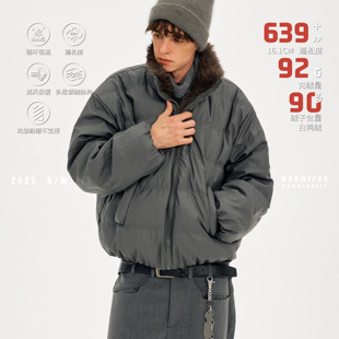 MADWITCH美式潮牌立领绒毛座山雕羽绒服男女冬季百搭加厚保暖外套