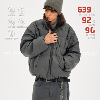 MADWITCH美式潮牌立领绒毛羽绒服