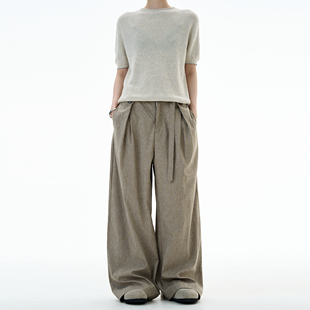 MADWITCH复古亚麻纹剑道裤休闲裤男女宽松透气廓形百搭西裤长裤子