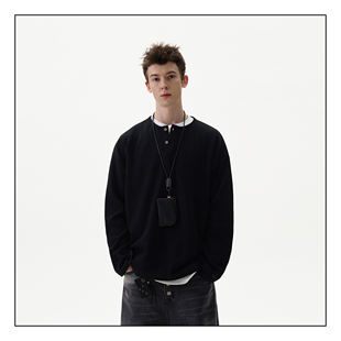 cleanfit假两件长袖 MADWITCH早秋新款 简约复古假两件上衣男美式