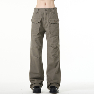 男设计感大口袋双褶显瘦裤 MADWITCH新款 裤 复古直筒休闲工装 子 美式