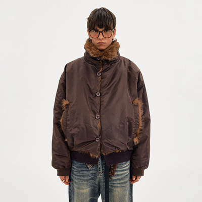 MADWITCH复古座山雕毛领棉服外套