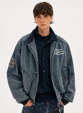 MADWITCH冬季美式水洗重磅立领工装棉服男女复古痞帅做旧短款外套