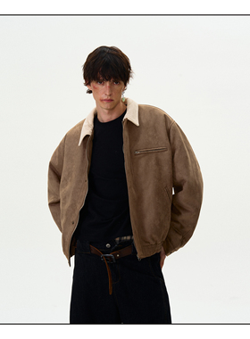 MADWITCH美式复古麂皮棉衣外套男女宽松休闲短款cleanfit翻领夹克