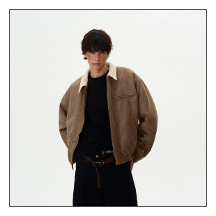 MADWITCH美式复古麂皮棉衣外套男女宽松休闲短款cleanfit翻领夹克