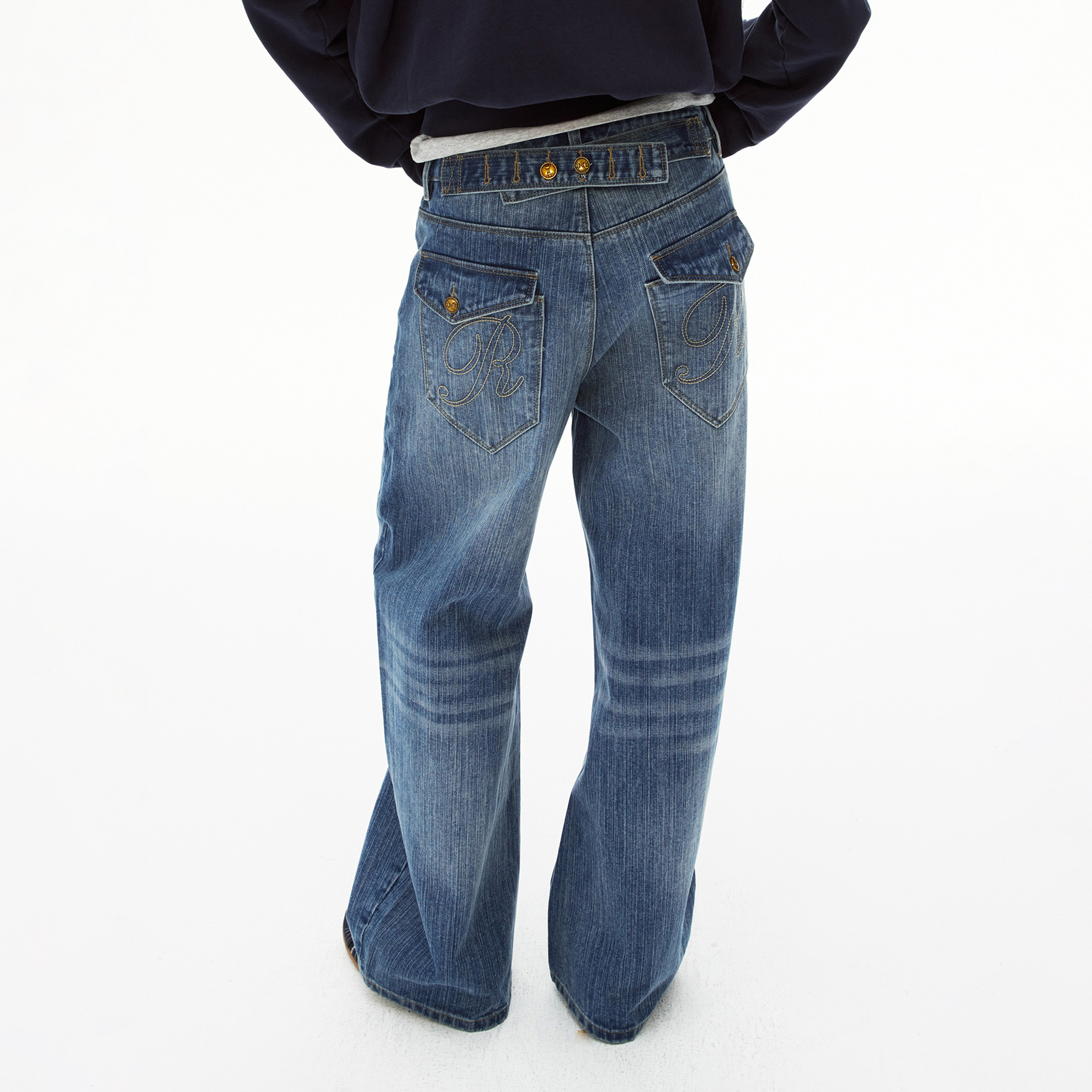 MADWITCH复古水洗竹节纹刺绣牛仔裤男女宽松直筒设计感痞帅裤子潮,男装,牛仔裤,淘宝优惠券,粉丝福利购,淘宝优惠卷