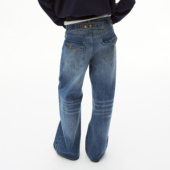 MADWITCH复古水洗竹节纹刺绣牛仔裤 子潮 男女宽松直筒设计感痞帅裤