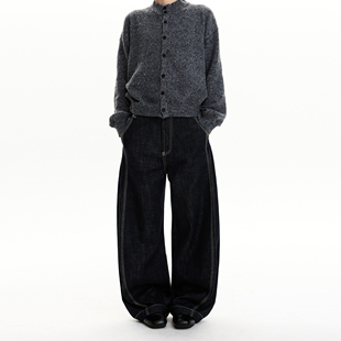 MADWITCH复古原牛明线解构弯刀牛仔裤男女宽松休闲高级感阔腿裤子