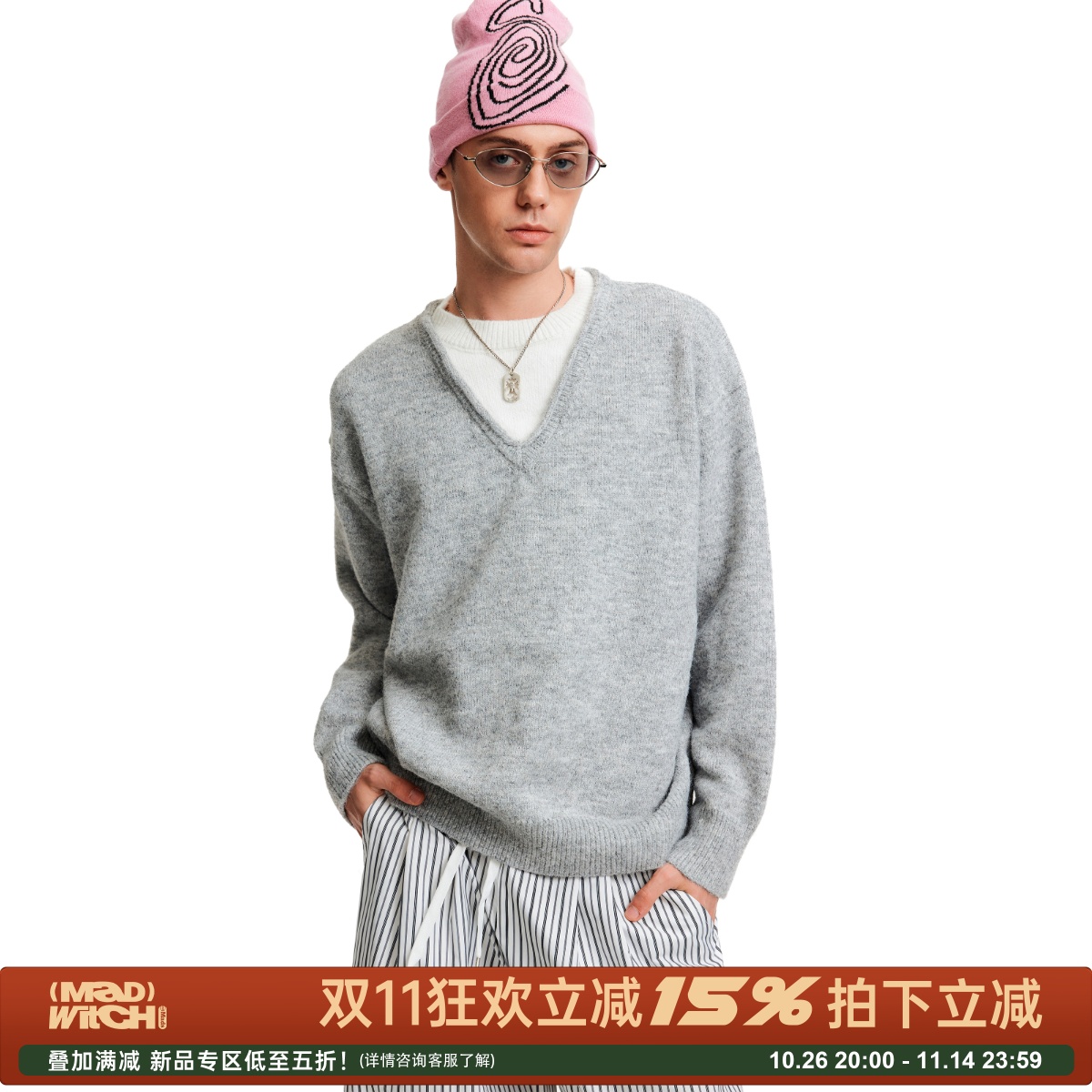 MADWITCH复古慵懒风假两件针织衫