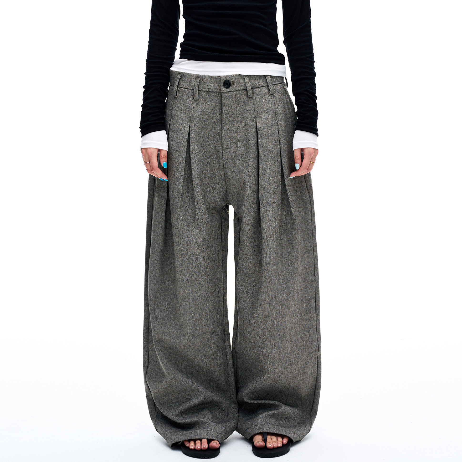 MADWITCH老钱风褶皱弯刀休闲裤