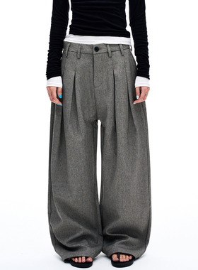 MADWITCH复古老钱风褶皱设计弯刀休闲裤男女宽松cleanfit垂感裤子