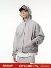 Madwitch Spring and Autumn Cleanfit Gray Hooded Sweatshirt for Men and Women Retro Casual Boxy Short Loose Jacket