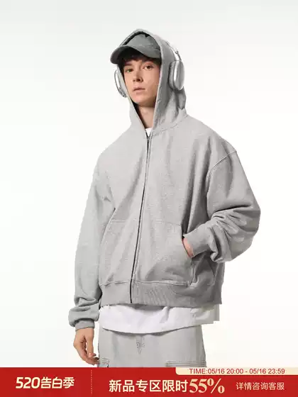 Madwitch Spring and Autumn Cleanfit Gray Hooded Sweatshirt for Men and Women Retro Casual Boxy Short Loose Jacket