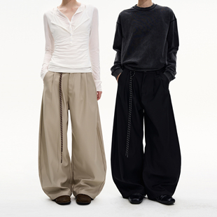 男女宽松阔腿百搭垂感休闲裤 MADWITCH美式 复古褶皱高级感弯刀西裤