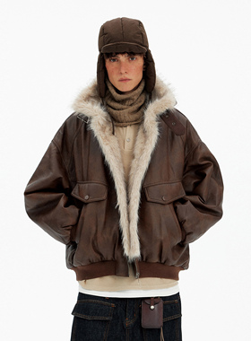 MADWITCH冬季高级感毛领座山雕皮面棉服男女保暖加厚短款立领外套