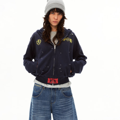 MADWITCH美式复古做旧泼墨卫衣潮