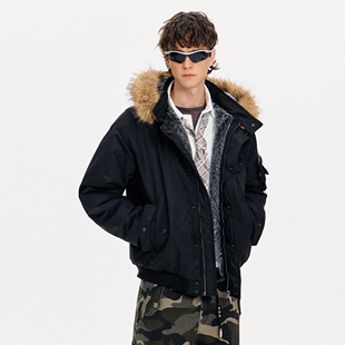 MADWITCH美式 加绒加厚痞帅外套 复古可拆卸连帽座山雕棉服男女冬季