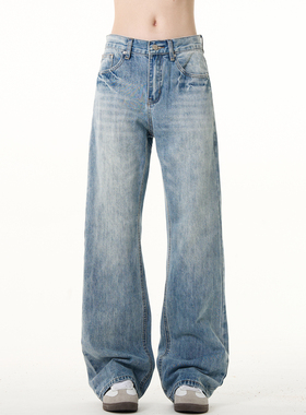 MADWITCH复古浅色微喇牛仔裤男女美式休闲水洗做旧cleanfit长裤子