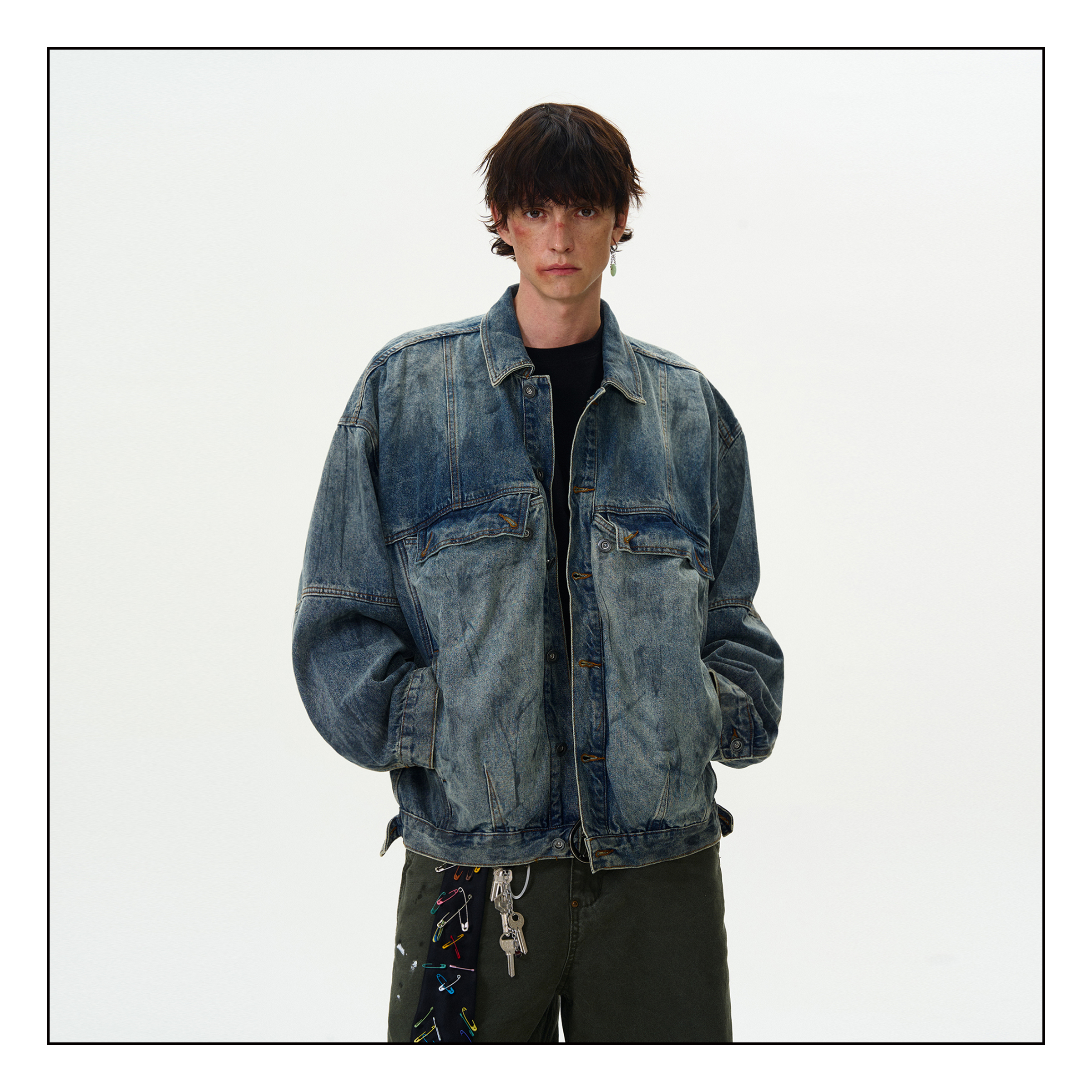 MADWITCH美式洗水涂鸦牛仔外套