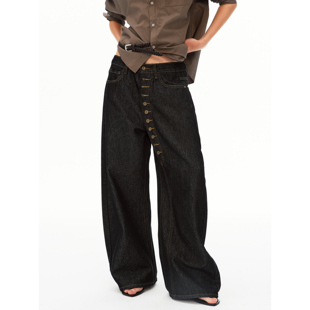 MADWITCH美式小众长排扣设计感牛仔裤男女宽松阔腿痞帅百搭休闲裤