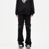 MADWITCH原创设计高街绑带微喇直筒裤 子 裤 牛仔裤 男黑色休闲工装