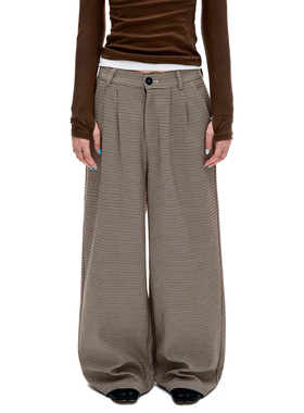 MADWITCH复古老钱风千鸟格设计休闲裤男女宽松休闲vintage垂感裤