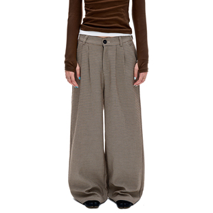 MADWITCH复古老钱风千鸟格设计休闲裤 男女宽松休闲vintage垂感裤