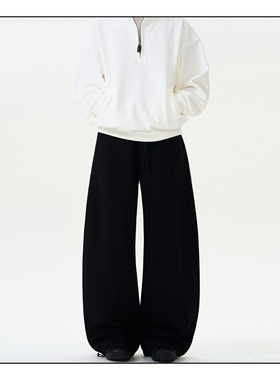 MADWITCH秋冬弯刀加绒卫裤宽松休闲复古潮牌松紧腰香蕉裤情侣裤子