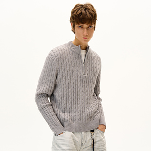 MADWITCH新贵老钱风麻花纹半拉链针织毛衣男女vintage百搭上衣ins