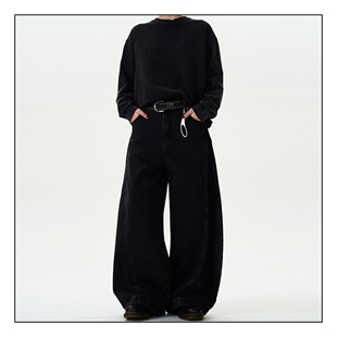 MADWITCH美式复古cleanfit弯刀牛仔裤男女宽松休闲水洗做旧裤子潮