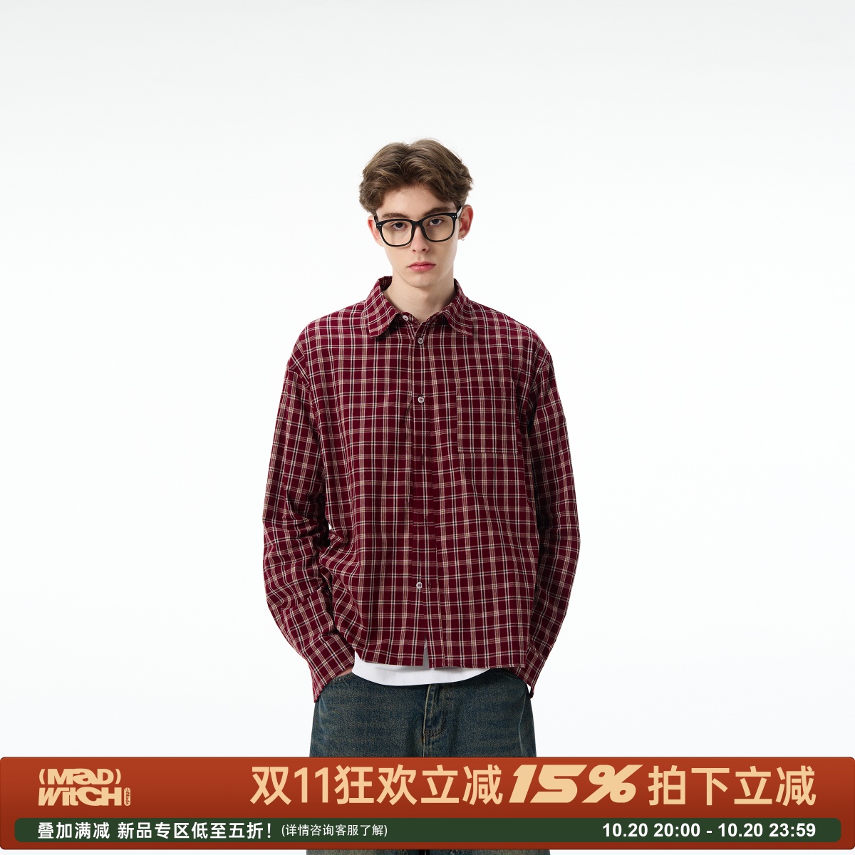 MADWITCH美式复古红色格子衬衫