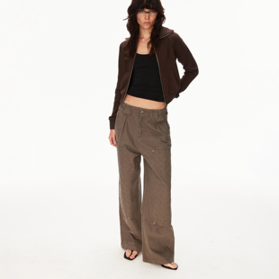 MADWITCH美式复古拼接压褶设计感伐木工装裤男女宽松痞帅休闲裤潮