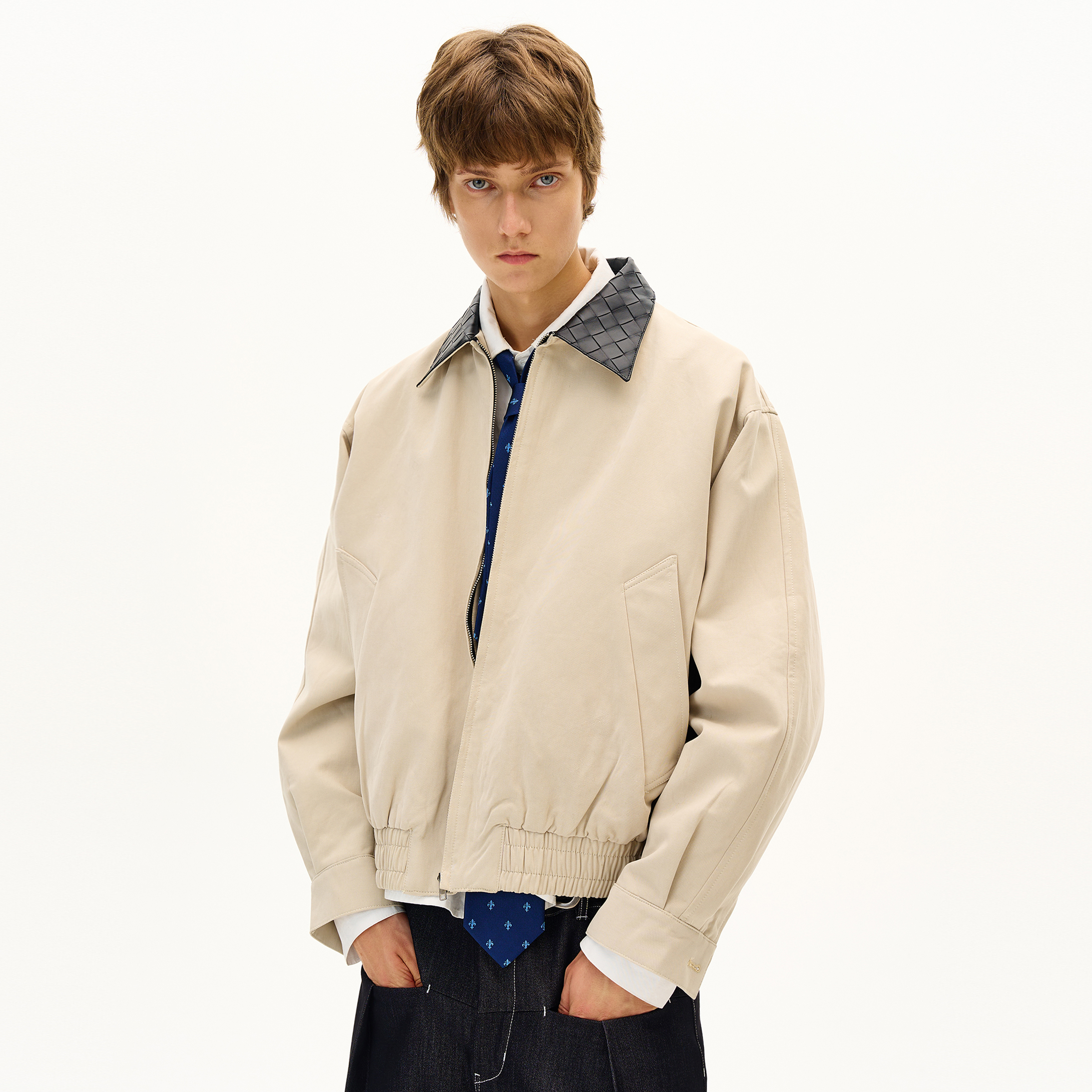 MADWITCH巴恩风菱格皮领夹克外套