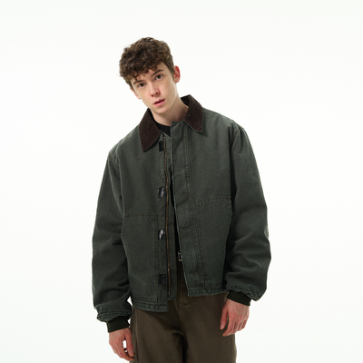 MADWITCH水洗做旧夹棉外套美式复古翻领夹克冬季工装保暖棉衣情侣