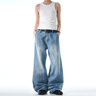 做旧阔腿裤 男女宽松cleanfit经典 子潮 复古水洗牛仔裤 MADWITCH美式