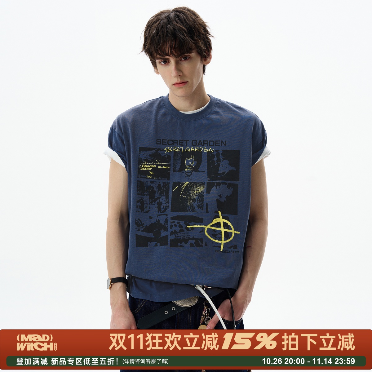 MADWITCH美式街头做旧印花短袖