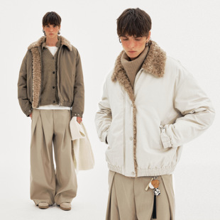 MADWITCH冬季美式高级感羊羔绒毛领棉服男女通勤百搭保暖加厚外套