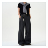 MADWITCH复古高级垂感双褶休闲西裤 男女宽松直筒cleanfit阔腿裤 子