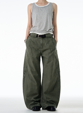 MADWITCH美式复古解构设计感弯刀工装裤男女宽松廓形做旧休闲裤子