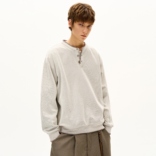 MADWITCH原创手缝线亨利领针织卫衣男女宽松休闲老钱风长袖上衣潮