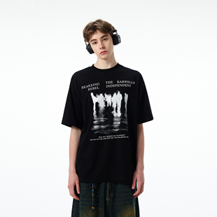 MADWITCH新款高街倒影人物哥特字母印花短袖T恤男女同款百搭上衣