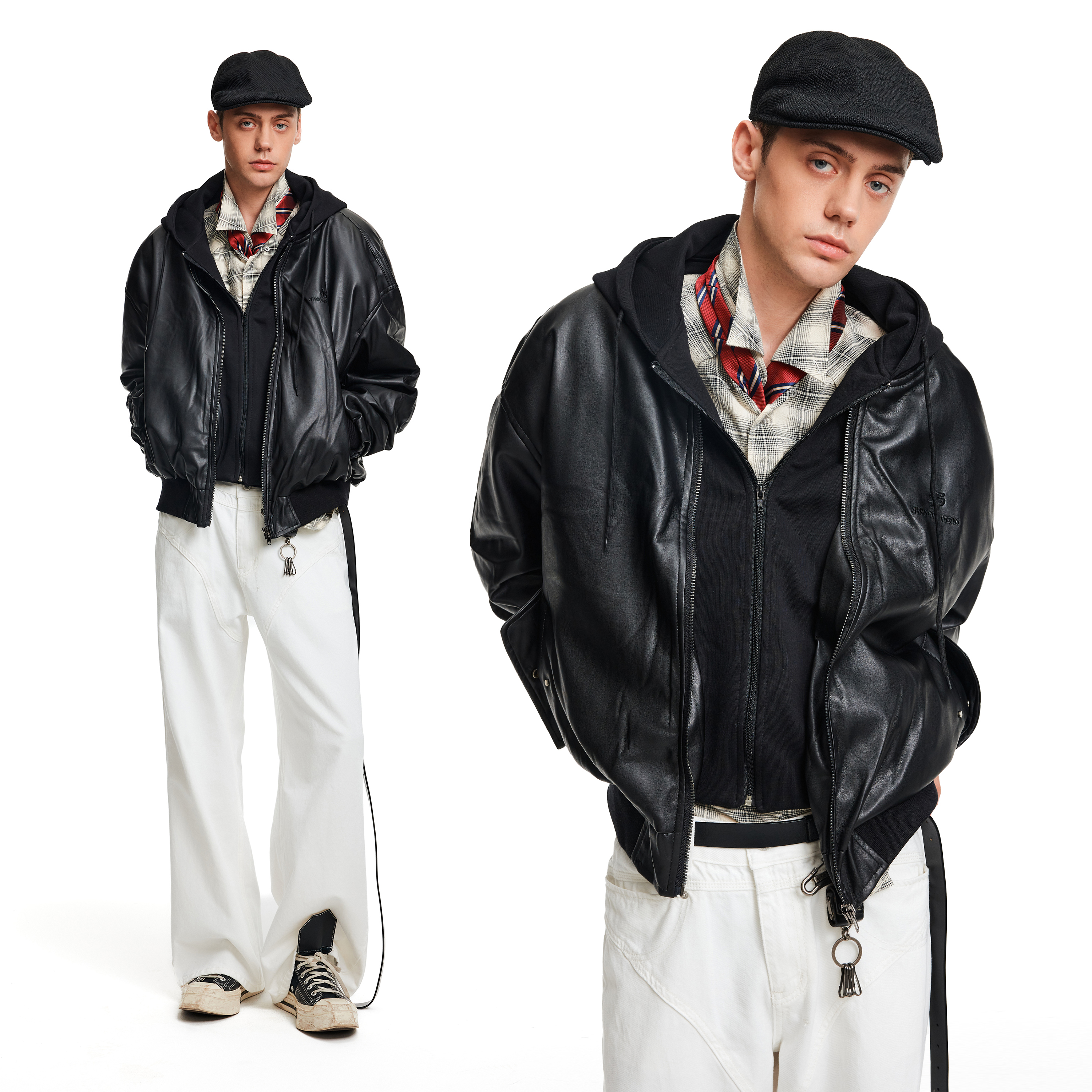 MADWITCH美式痞帅假两件连帽棉服