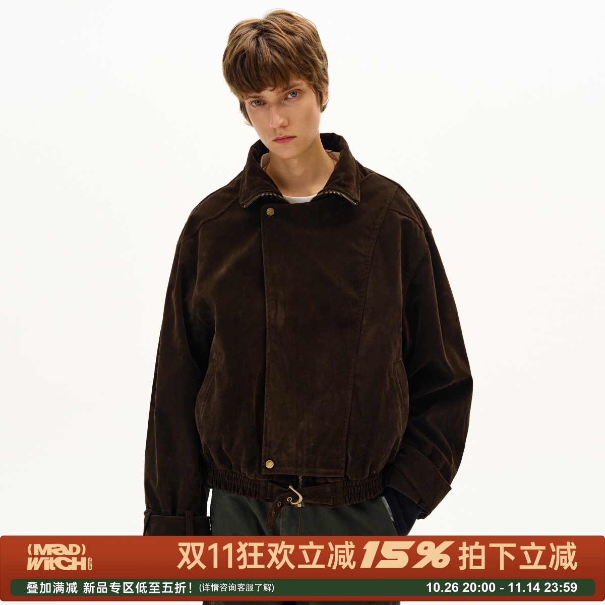 MADWITCH复古麂皮绒老钱风夹克潮