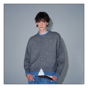 MADWITCH美式 男女宽松vintage复古老钱风毛衣 假两件撞色针织开衫