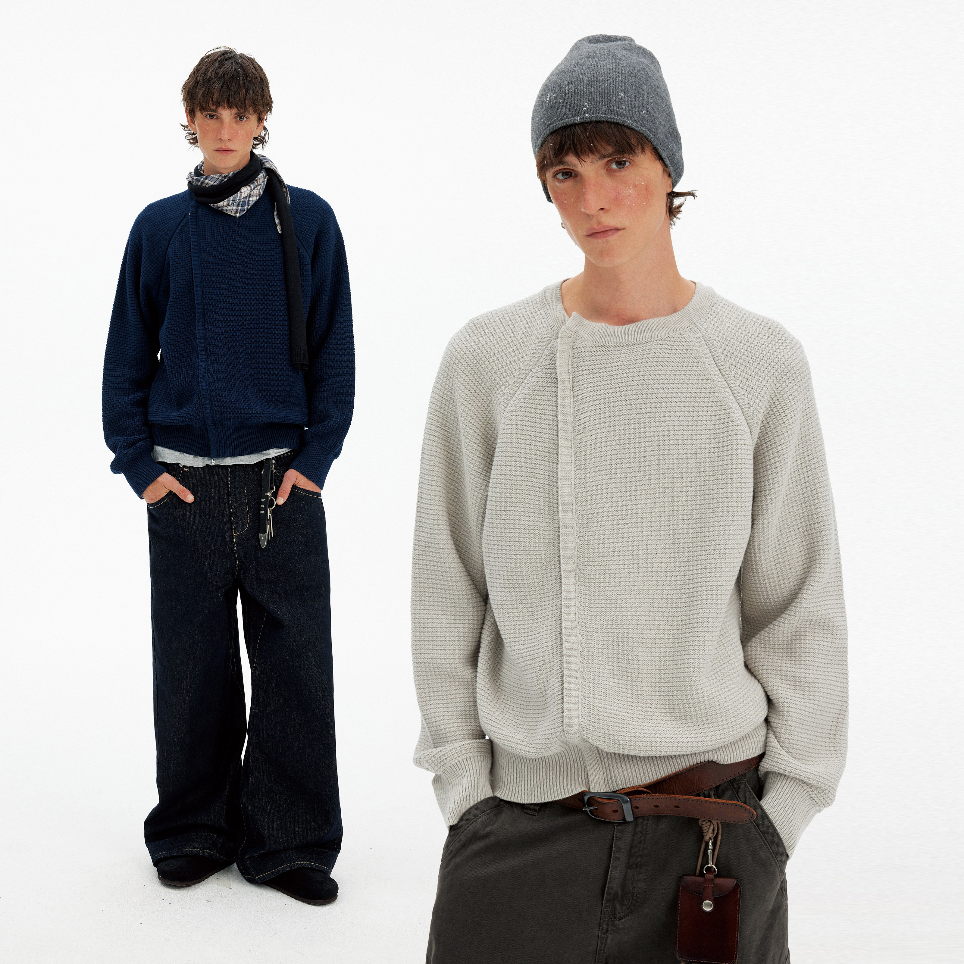 MADWITCH秋冬复古拼接不规则圆领毛衣男女通勤休闲cleanfit针织衫,男装,针织衫/毛衣,淘宝优惠券,粉丝福利购,淘宝优惠卷