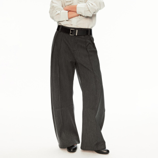 子 男女宽松垂感阔腿弯刀裤 MADWITCH复古高级感褶皱条纹休闲裤 西裤