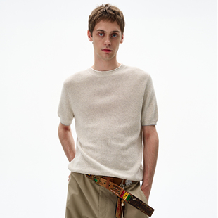 MADWITCH复古简约亚麻天丝针织短袖 T恤男女休闲百搭cleanfit上衣