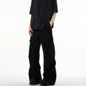 褶皱设计宽松微喇黑色长裤 MADWITCH美式 复古cleanfit高级感休闲裤